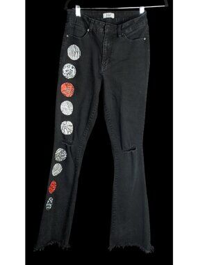 Upcycled 21 Pilots Hand-Painted YMI Black Flare Jeans With 21 Pilots-Inspired Ar